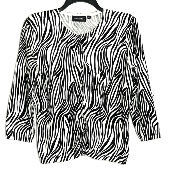Elementz Sweaters - Elementz Medium Light Cardigan Pullover 3/4 Sleeve Black/White Zebra Print